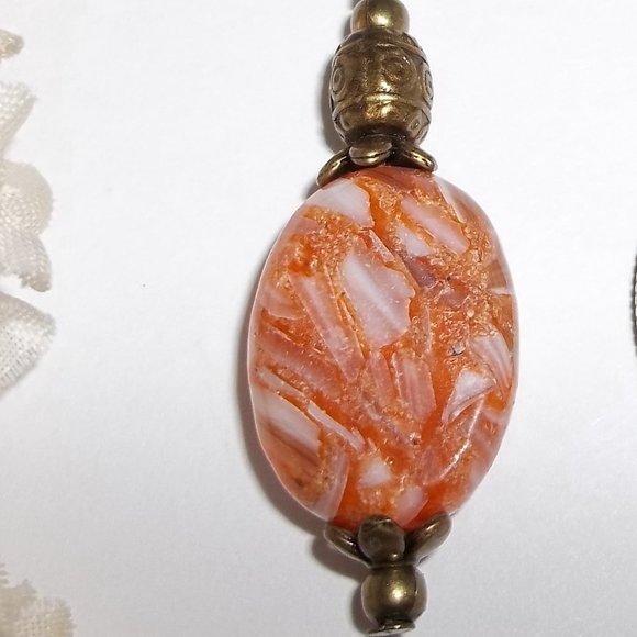 Boho Necklace Bronze and Orange Handmade NWT 5176 - Picture 7 of 8